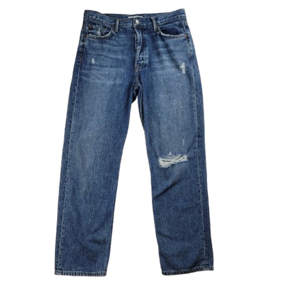 GRLFRND Helena High Rise Straight Jeans Womens Size 28 Distressed Blue Denim